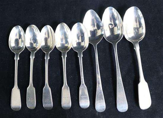 Eight assorted 19th century silver spoons, 7 oz.